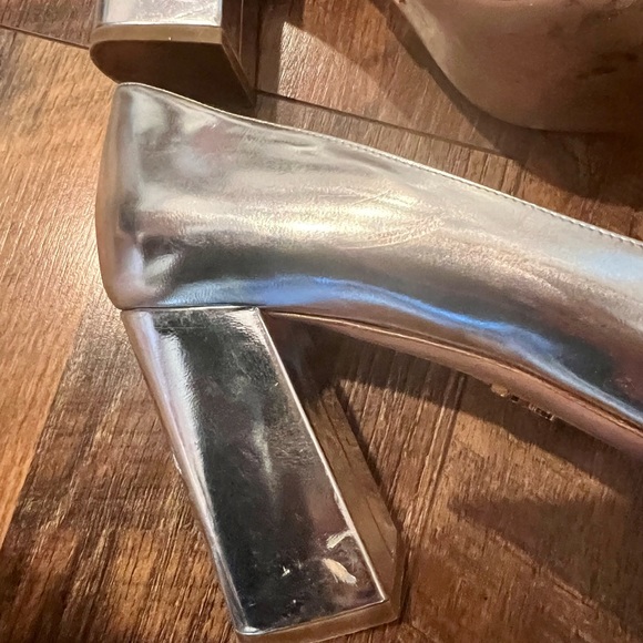 PRADA Leather Silver Block Heel Pumps - Picture 8 of 15